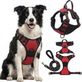 Red reflective chest harness and matching lead set for a large dog