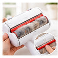 Reusable pet hair remover roller with a red cleaning chamber, designed to lift loose fur from suitable fabric surfaces